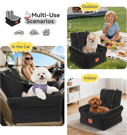 NEEZUKAR Dog Car Seats for Small/Medium Dogs, Elevated Memory Foam Dog Booster Seat, Detachable Washable Pet Car Seat with Safety Belts & Storage Pockets (Black)