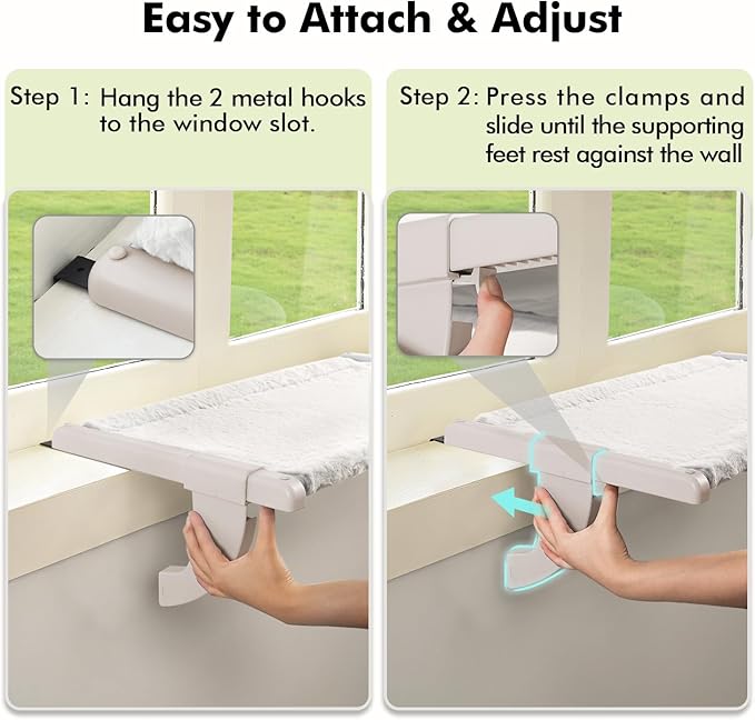 Window Sill Mount Cat Perch for Indoor Cats, One-Step Sliding Clamping Slot Adjustment Cat Hammock with Washable Cover, No Suction Cups Pet Bed for Windowsill & Bedside (XL)