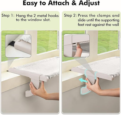 Window Sill Mount Cat Perch for Indoor Cats, One-Step Sliding Clamping Slot Adjustment Cat Hammock with Washable Cover, No Suction Cups Pet Bed for Windowsill & Bedside (XL)