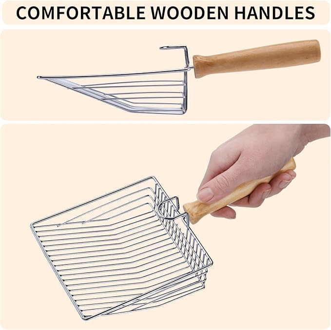 DHXYZZB Metal Cat Litter Scoop with Holder - Heavy Duty Litter Scooper & Speed Sifter with Comfortable Wood Grip - Washable Convenient Stand for Easy and Efficient Cleaning