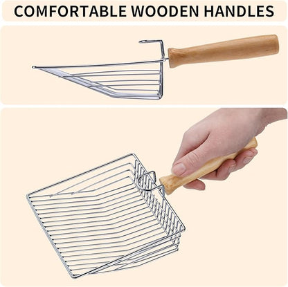 DHXYZZB Metal Cat Litter Scoop with Holder - Heavy Duty Litter Scooper & Speed Sifter with Comfortable Wood Grip - Washable Convenient Stand for Easy and Efficient Cleaning