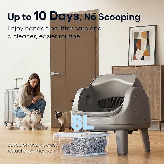 PetPivot Open Top Self Cleaning Cat Litter Box, Automatic Litter Box with 7 Pairs of Safety Sensors, Anti-Pinch Protection and Easy Access Step for Senior Cats, Dark Grey