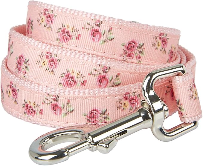 Dog Leash Flower Pattern, 4 Feet Length, Durable Nylon with Ribbon for Small, Medium and Large Dogs.(Medium, Pink Floral Leash)