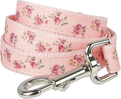 Dog Leash Flower Pattern, 4 Feet Length, Durable Nylon with Ribbon for Small, Medium and Large Dogs.(Medium, Pink Floral Leash)