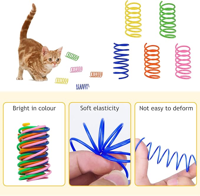Andiker 30Pcs Cat Spiral Spring, Colorful&Durable Cat Spring Toys Plastic Cat Toys for Indoor Cats Swatting, Biting, Hunting to Kill Time and Keep Fit Cat Interactive Toy for Cats and Kittens (30pcs)