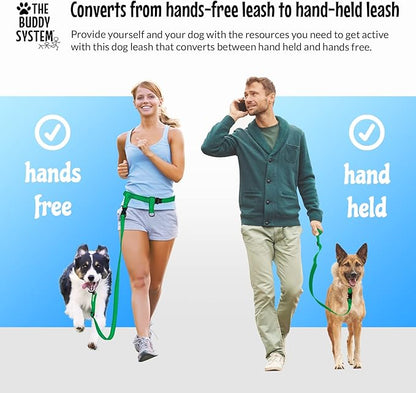 The Buddy System Hands Free Dog Leash, Adjustable Leash for Running, Jogging, Training and Service Dogs, Great for Small, Medium and Large Dogs, Made in USA (Green, Regular Belt (22"- 40" Waist))