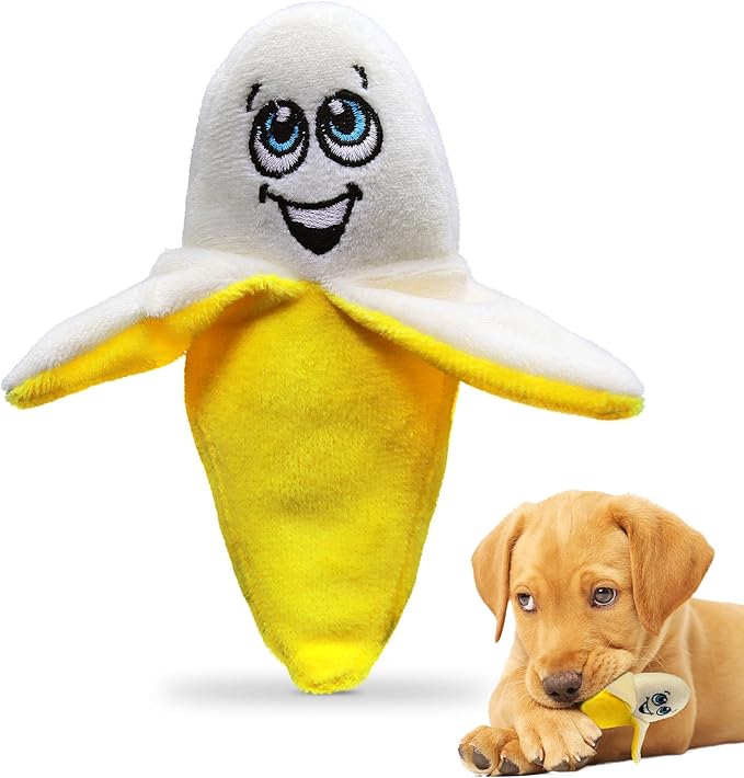 PetSport Tiny Tots Foodie Banana - Banana Dog Toy Squeak Toy, Soft Plush Puppy Toys, Interactive with Squeaker, Made for Small Dogs - 5 Inch