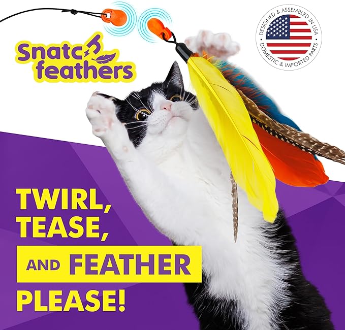 Cat Amazing Snatch Feathers Replacement Pack - 3 Magnetic Feather Attachments for The Snatch Magnetic Wand - Cat Toy Feathers – Cats Can Really Catch!
