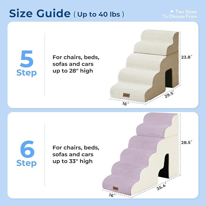 Dog Steps for High Beds - 6 Step 29" H Pet Stairs with Tunnel 2 in 1 with Zippers Suitable for Small Dogs and Cats, Indoor Cat Ladders with Non-Slip Bottom, Beige