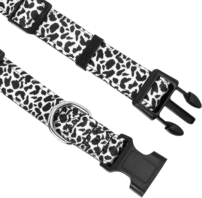 Reflective Dog Collar, Adjustable Soft Neoprene Padded Nylon Pet Collars with Buckle for Puppy and Small Dogs, Cats, Black White Cow,M