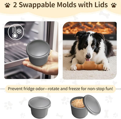 3-in-1 Enrichment Dog Toy for Aggressive Chewers, Frozen Treat Toy & Interactive Treat Dispenser with Peanut Butter Grooves, Long Lasting Chew Toy for Large Dogs, Easy to Clean, Brown