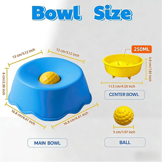 Slow Feeder Dog Bowl for Liquid with Built-in Ball,250ml Non-Slip for Bone Broth & Yogurt,Prevents Wet Chin,Anxiety Relief & Mental Stimulation,Food-Grade Easy Clean Enrichment Toy for All Breeds