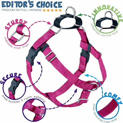 2 Hounds Design Freedom No Pull Dog Harness, Adjustable Harness, Easy Walking & Comfortable Control, Fits Small, Medium & Large Dogs, Solid Colors, Made in USA, 5/8" XS, Raspberry