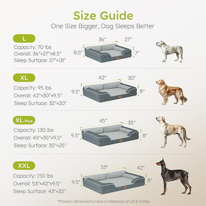 Jumbo Dog Bed for Extra Large Dogs, Orthopedic Dog Bed with Cooling Gel Memory Foam, Waterproof Pet Bed with Removable Washable Cover, 45" Pet Sofa Couch Dutch Velvet with Bone Toy, Dark Gray