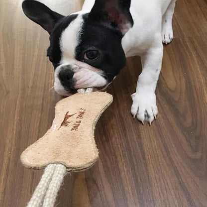 Tall Tails Dog Natural Leather Bone Rope Tug Toy for Dogs, 12 Inches