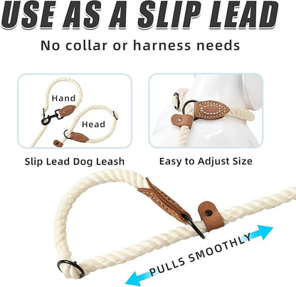 Mile High Life Hands Free Dog Leash, Crossbody Waist Leash with Genuine Leather Connection, Multifunctional Adjustable Slip Lead for Dog Walking Running (Cream, MF)