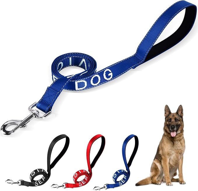 YeeBeny Service Dog Leash, Emotional Support Leash with Neoprene Handle and Reflective Lettering, Service Dog Stuff for Vest for Harnesses, Vests or Collars (Blue, 0.94width)