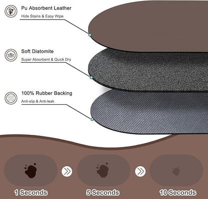Cat Food Mat 24''x16'', Absorbent Cat Mats for Food and Water, Non-Slip Rubber Mat for Cats Bowls, Easy Store Pet Food Placemat, Mats for Under Cats Food Bowls, Fit with Kitchen, Living Room, Brown