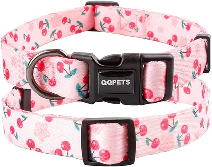 QQPETS Adjustable Soft Dog Collar: Print Flower Pink Multicolor Cute Patterns for XS Small Medium Large Pet Girl Boy Puppy Walking Running Training (S, Sakura Pink)