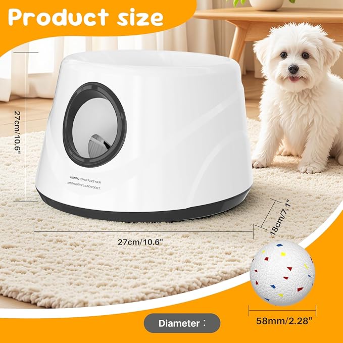 20-40ft Automatic Ball Launcher, Interactive Fetch Toy for Small Medium Dogs, Adjustable Rechargeable Tennis Thrower for Indoor Outdoor Fun, Physical Exercise and Brain Training(Grey)