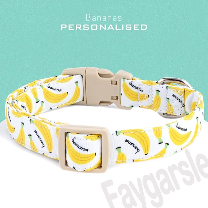 Faygarsle Cute Banana Print Dog Collar Spring Summer Design for Small Medium Large Dogs White and Yellow L