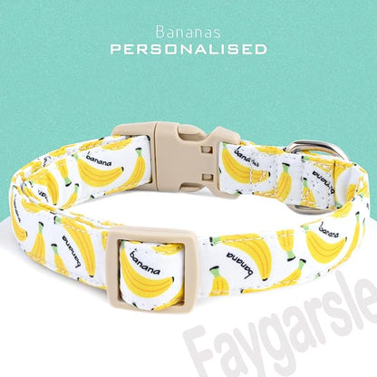 Faygarsle Cute Banana Print Dog Collar Spring Summer Design for Small Medium Large Dogs White and Yellow S