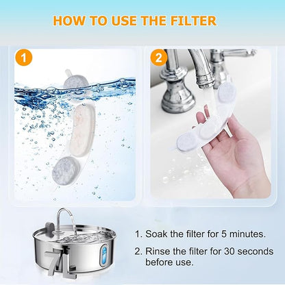 16 Pack Dog Water Replacement Filters Compatible with Smartoo 7L / 236oz / 1.8Gal Stainless Steel Dog Water Fountain, Pet Dog Fountain Filter Replacement,16 Filters + 16 Sponge