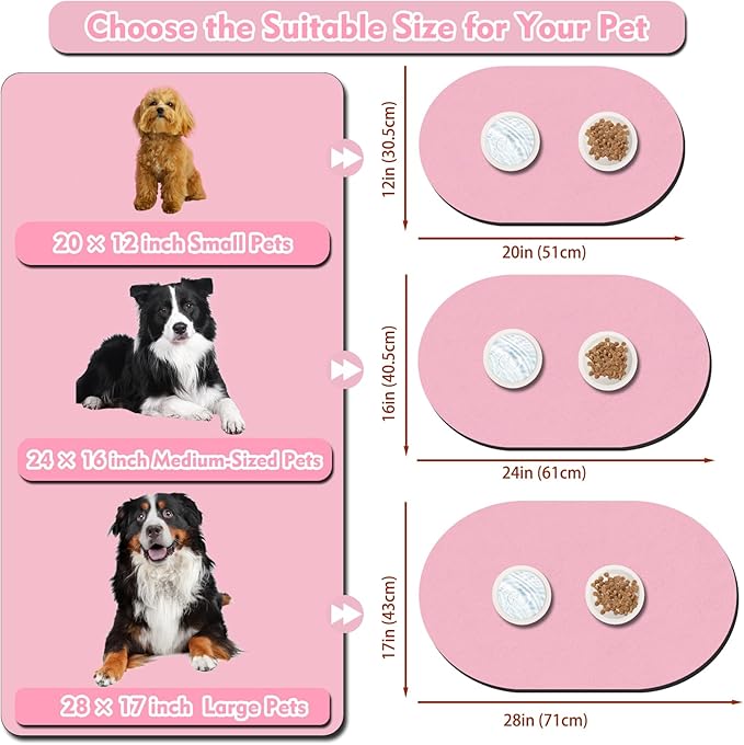 Dog Feeding Mat 24''x16'', Absorbent Pet Food Mat, No Stains Quick Dry Pet Water Mat Protect Floor, Cat Dog Water Bowl Mat for Messy Drinkers, Non-Slip Rubber Base Pet Placemats for Food and Water