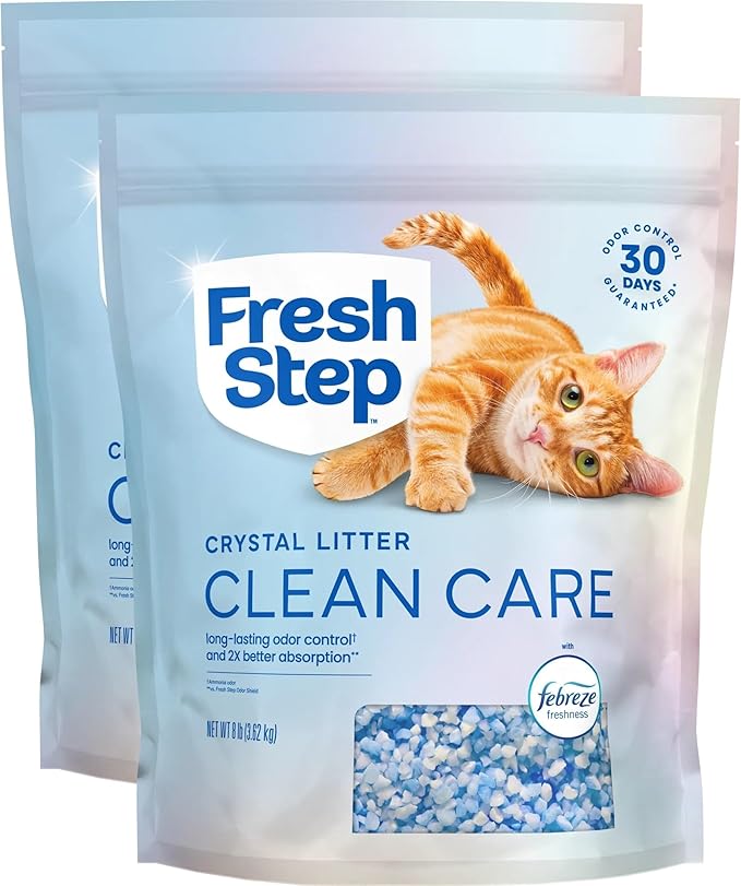 Fresh Step Clean Care Crystal Cat Litter, Lightweight with Febreze Freshness and Long-Lasting Odor Control, Low Dust, 16 lbs. (2 x 8 lb bag)