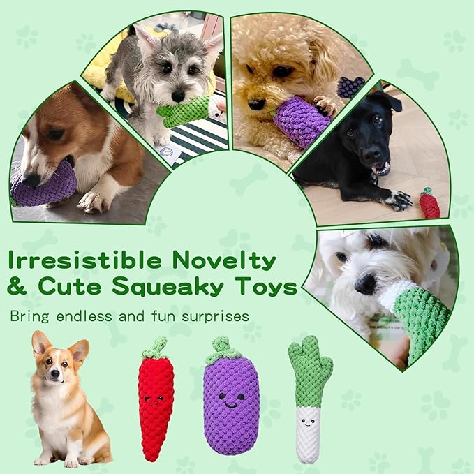 Puffluv 3-Pack Dog Squeaky Toys Set,Plush Squeaky Pet Toy Pack for Small Medium Dogs, Soft Durable Interactive Play Set with Variety Figures