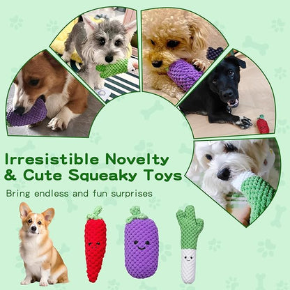 Puffluv 3-Pack Dog Squeaky Toys Set,Plush Squeaky Pet Toy Pack for Small Medium Dogs, Soft Durable Interactive Play Set with Variety Figures