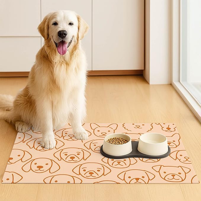 Pet Feeding Mat with Colorful Polka Dot Pattern Design 24" x 16" Dachshund Puppy Food Mat Pet Bowl Mats for Dogs and Cats Cute Non Slip Dogs Feeding Mats for Dog Decor for Home