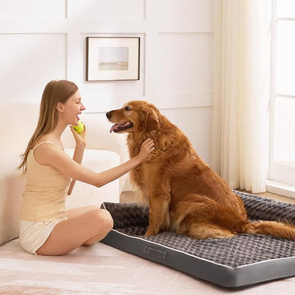 Dog Bed Large Sized Dogs, XXL Orthopedic Dog Bed for Large Dogs, Waterproof Pet Bed with Washable Removable Cover, L-Shaped Pet Couch with Portable Handle 48"x35"x7.5", Dark Grey