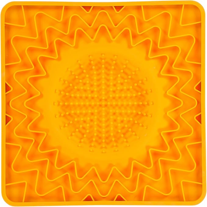 Messy Mutts Framed Silicone Therapeutic Licking Bowl Mat | 9.5" x 9.5" | Slow Feeder Mat for Boredom & Anxiety | Lick Pad for Dogs & Cats | Orange