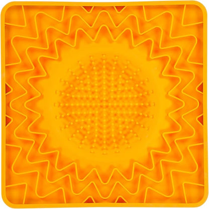 Messy Mutts Framed Silicone Therapeutic Licking Bowl Mat | 9.5" x 9.5" | Slow Feeder Mat for Boredom & Anxiety | Lick Pad for Dogs & Cats | Orange