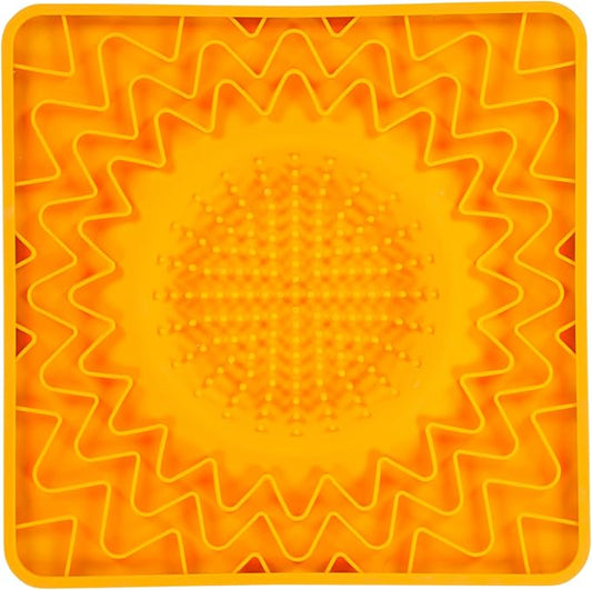 Messy Mutts Framed Silicone Therapeutic Licking Bowl Mat | 9.5" x 9.5" | Slow Feeder Mat for Boredom & Anxiety | Lick Pad for Dogs & Cats | Orange