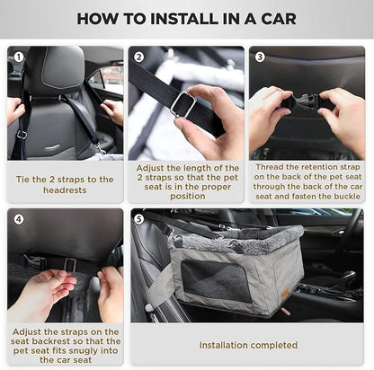 Upgrade Dog Booster Seat for Small Dogs,Small Dog Car Seat with Sturdy Metal Frame and Waterproof Leather Material for Small Pets up 20 lbs,Portable Travel Carrier with Storage Pocket