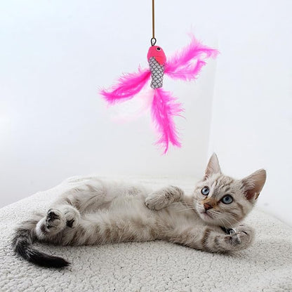 balacoo Cat Teaser Replacement Heads Fish Shaped 3 Pieces Lightweight Interactive Wand Toy for Indoor Cat Play and Exercise