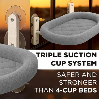 Cat Window Perch – Strong 6 Suction Cup Foldable Cat Hammock Bed for Large Cats and Kittens That Holds up to 50 lbs with Washable Reversible Cover, Sturdy Metal Frame for Window (Gray)