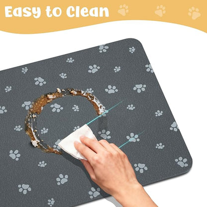 Dog Food Mat, Diatom Ooze Cat Water Mats Non Slip for Floors Waterproof and Water Absorption, Easy to Clean-Dog Paw (15.5" H*23.5" L)