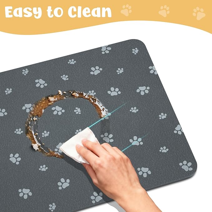 Dog Food Mat, Diatom Ooze Cat Water Mats Non Slip for Floors Waterproof and Water Absorption, Easy to Clean-Dog Paw(12" H*15.5" L)