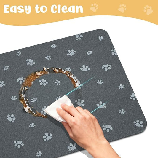Dog Food Mat, Diatom Ooze Cat Water Mats Non Slip for Floors Waterproof and Water Absorption, Easy to Clean-Dog Paw(12" H*15.5" L)