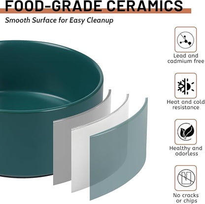Ceramic Dog Bowls, Non Slip Dog Food and Water Bowl with Silicone Base, Heavy Pet Feeding Bowl for Small, Medium, and Big Dogs (Green, 6 Inches)