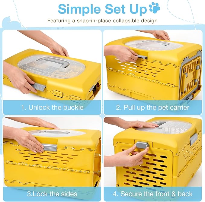 Cat Carrier Pet Carrier for Cat, Plastic Collapsible Cat Carrier Hard for Camping Vet Visits Travel, Fully Breathable Pet Travel Carrier Crate Under 13LBS (18.9" L x 11.8" W x 12.6" H)