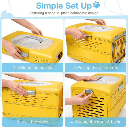 Cat Carrier Pet Carrier for Cat, Plastic Collapsible Cat Carrier Hard for Camping Vet Visits Travel, Fully Breathable Pet Travel Carrier Crate Under 13LBS (18.9" L x 11.8" W x 12.6" H)