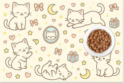 Cute Sweet Cat Food Mat for Dog Food Mat Food and Water Bowl Pet Feeding Bowl Mats for Pet Feeding Areas Easy Clean Fast Dry Feedings Pad Cats, Kittens & Small Dogs 24" x 16"