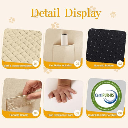 Dog Stairs for Small Dogs, Wide Pet Step with Removable Cover, No Assembly High Density Foam Cat Ramp for Bed or Sofa, 4-Step, Beige