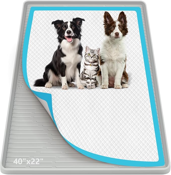 Pee Pad Holder for Dogs, 40" x 22" Extra Large Silicone Pee Tray Mat High Edge, Leak-Proof, No Spill Pet Pad Holder for Puppy, Cat, Rabbit, Training Pads for Floor Protection, No Pee Pads