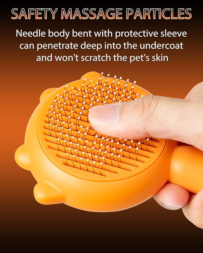 Cat Brush for Shedding, Pumpkin Cat Brushes with Gentle Bristles and Release Button, Gentle Self Cleaning Pet Brush for Indoor Cats and Dogs Daily Grooming Tool During Shedding Season