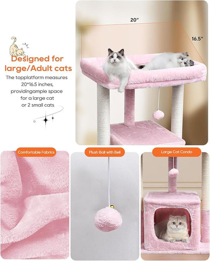 SYANDLVY Small Cat Tree for Indoor Cats Large Adult, 27" Activity Tower with Scratching Posts, Modern House with Padded Perch, Kittens Condo, Cat Cave, Pink